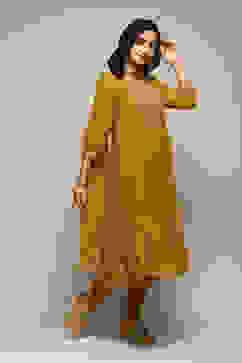 Lime Yellow Polyester Gathered Kurta Churidar Suit Set image number 6