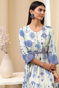 Ecru Viscose Rayon Tiered Printed Dress image number 6