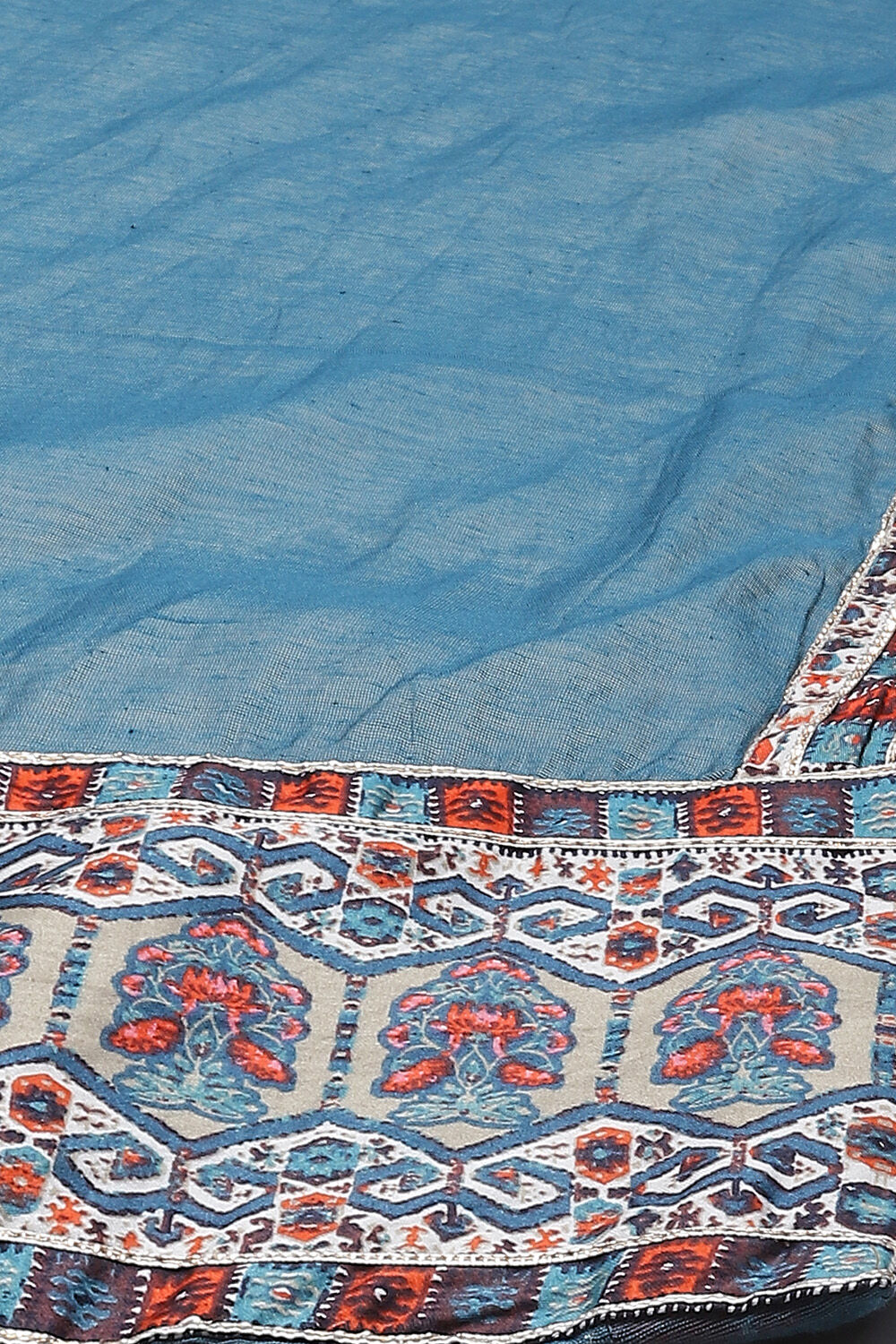 Teal Cotton Anarkali Kurta Churidar Suit Set image number 3