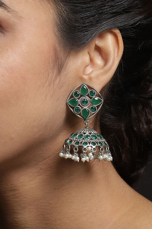 Green Oxidised Jhumkis image number 0