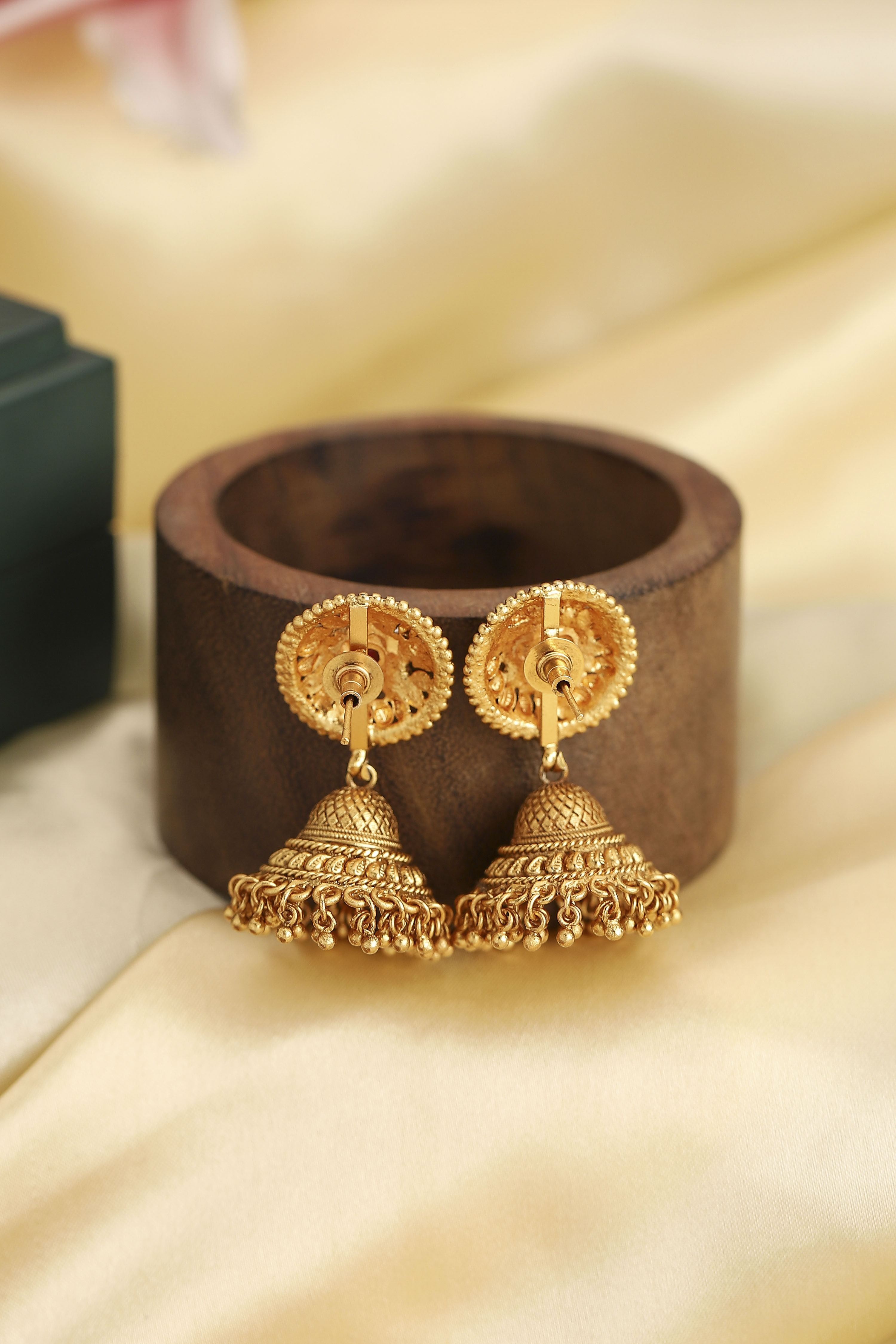 Red Gold Plated Minimal Stone Studded Jhumkas image number 5