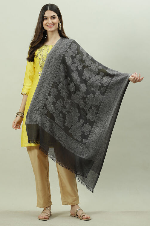 Black & Grey Acrylic Yarndyed Dupatta image number 0