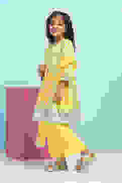 Yellow Cotton Printed A-Line Suit Set image number 3