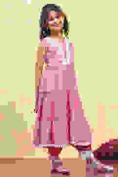 Pink Cotton Tiered Printed Kurta Salwar Set image number 5