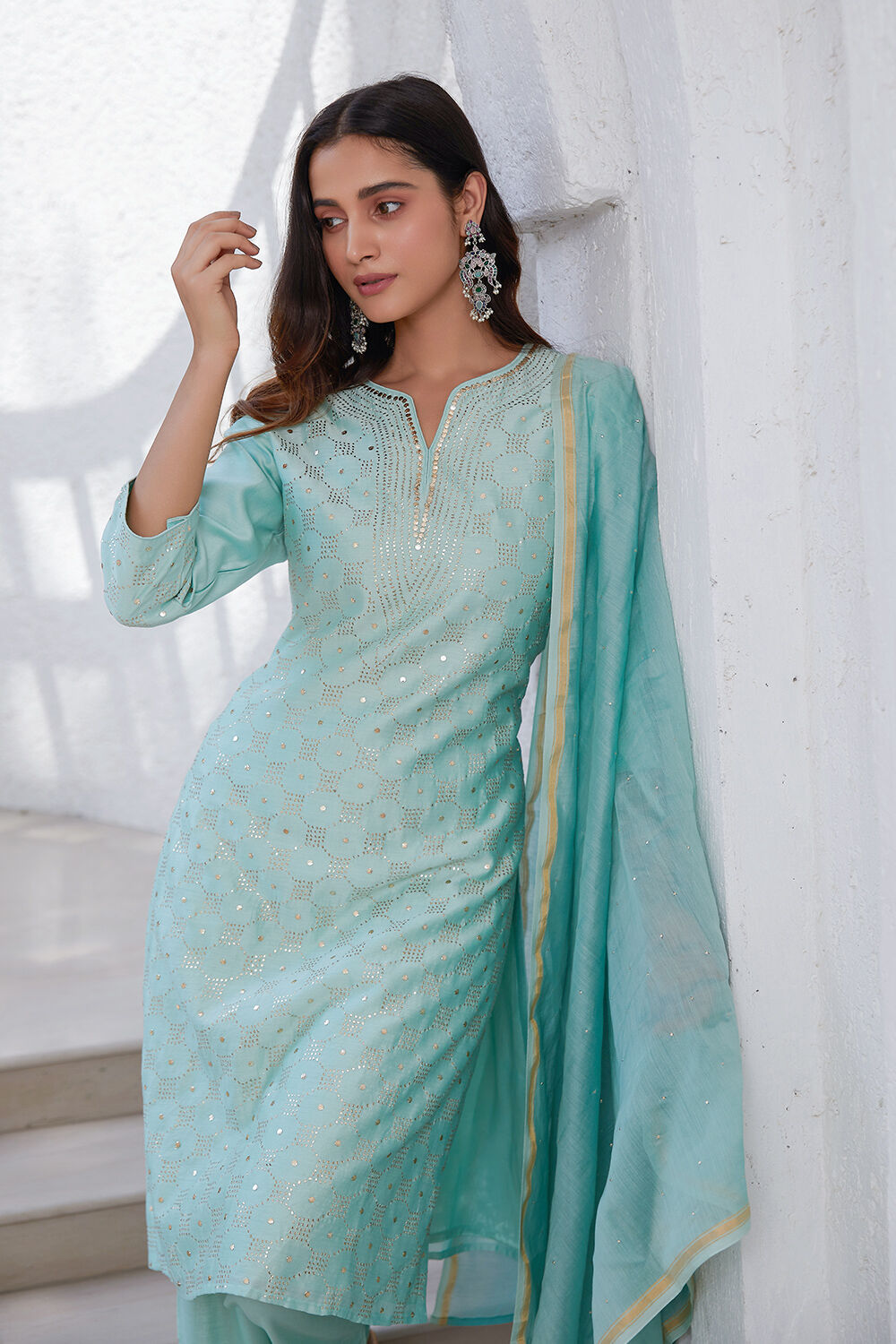 Pink Yard-Dyed Chanderi Kurta & Pants Suit Set image number 0