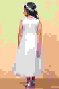 White Organza Embellished Asymmetric Flared Dress image number 3