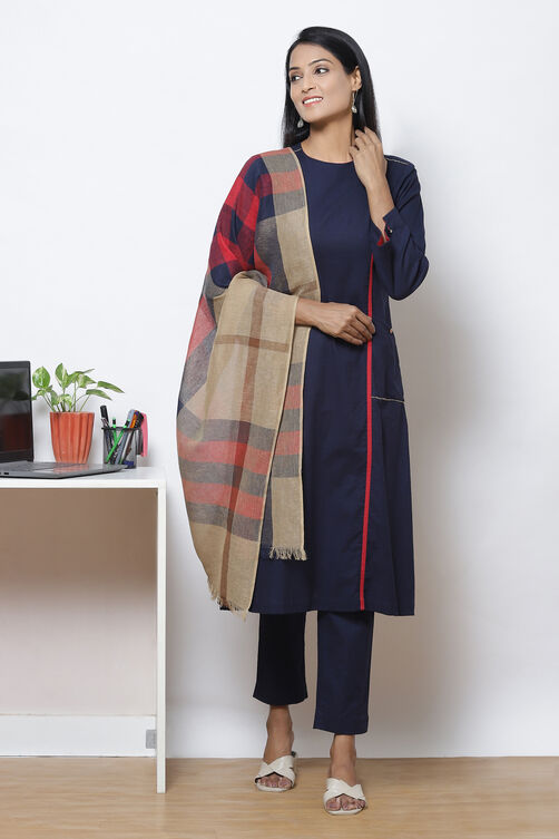 Navy Straight Cotton Fusion Wear 3 Piece Set image number 0