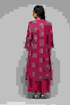 Magenta Cotton Blend A-Line Printed Kurta Palazzo Suit Set image number 4