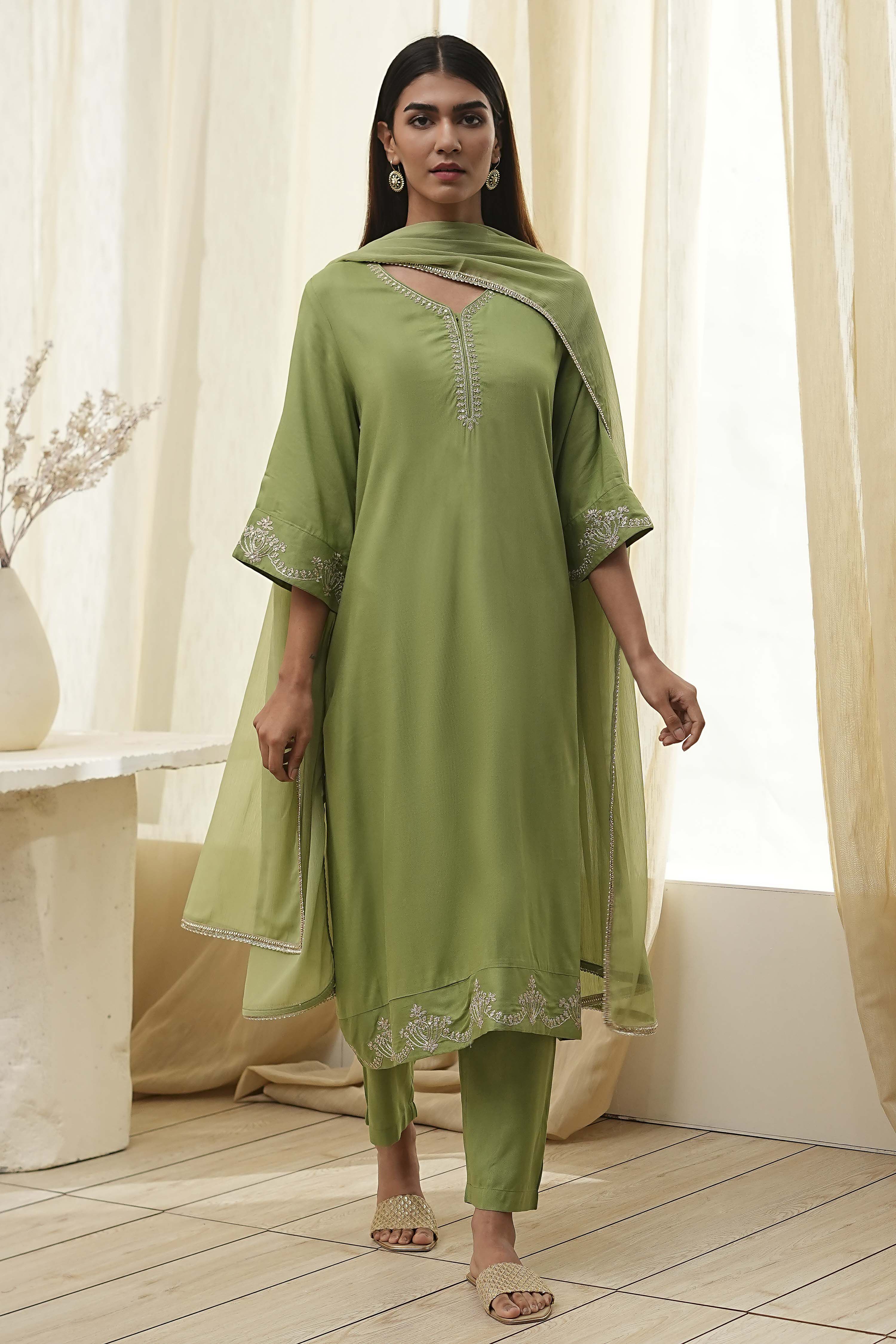 Dull Blue Solid A-Line Suit Set image number 6