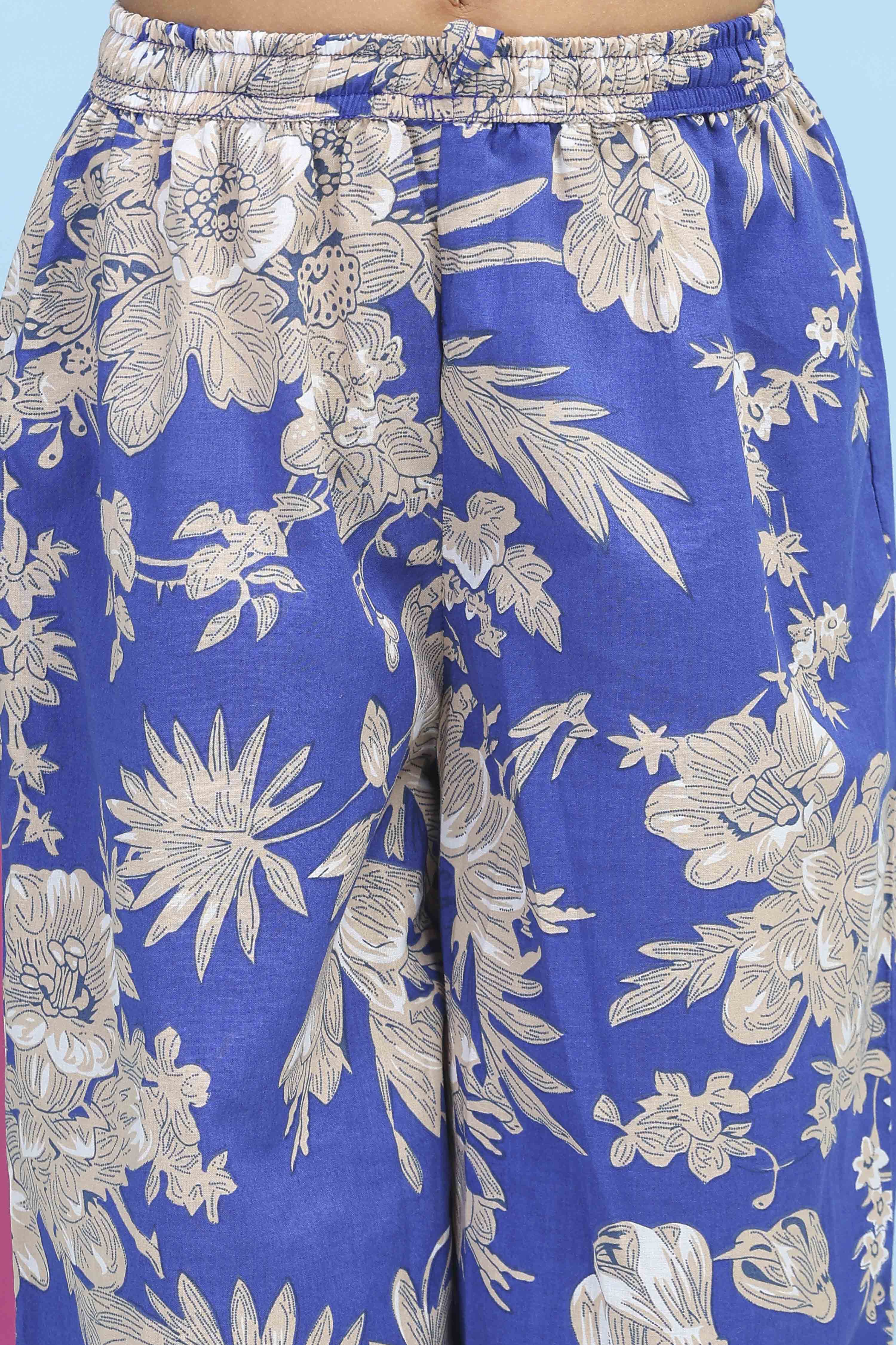 Blue Cotton Printed Gathered Suit Set image number 2