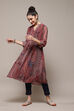 Red & Blue Polyester Straight Printed Kurta