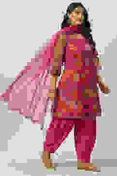 Magenta Art Silk Straight Kurta Salwar Suit Set image number 6