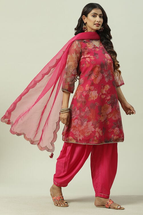 Magenta Art Silk Straight Kurta Salwar Suit Set image number 6