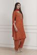 Orange Modal Printed Straight Suit Set image number 5