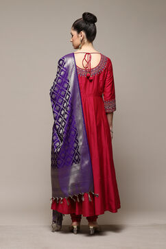 Magenta Poly Brocade Anarkali Yarndyed Kurta Churidar Suit Set image number 4