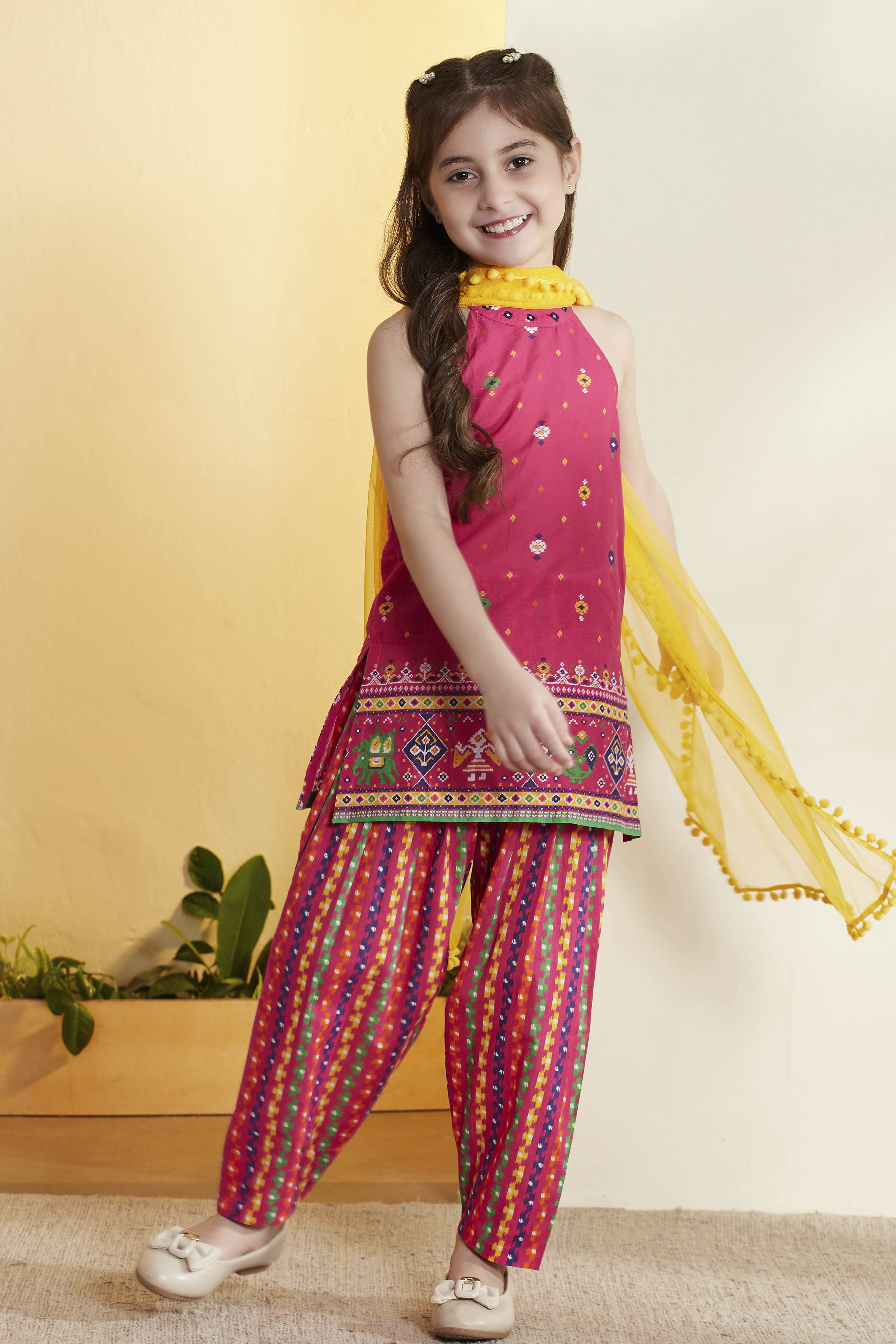 Pink Printed Straight Cotton Kurta Set image number 0