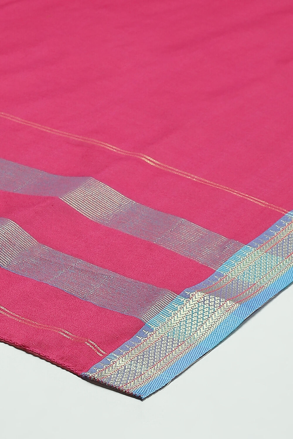 Blue Cotton Unstitched Suit Set image number 3