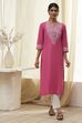 Pink Pure Cotton Printed Straight Kurta image number 5