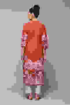 Red Cotton A-Line Printed Kurta image number 4