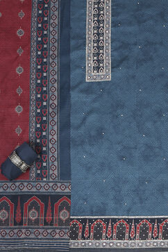 Blue Chanderi Printed Unstitched Suit Set image number 1