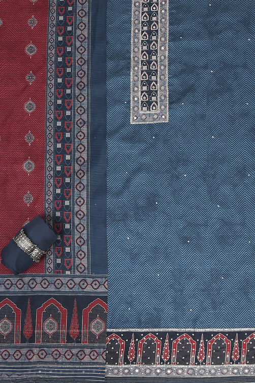 Blue Chanderi Printed Unstitched Suit Set image number 1