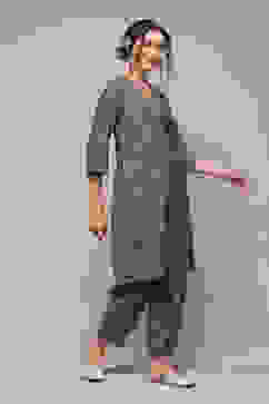 Navy Poly Viscose Straight Printed 2 Piece Set image number 5