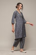 Navy Poly Viscose Straight Printed 2 Piece Set image number 5