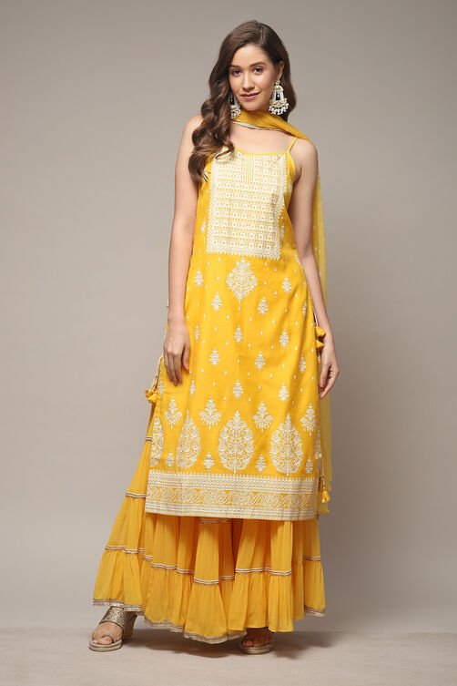 Yellow Art Silk Straight Kurta Garara Suit Set image number 1