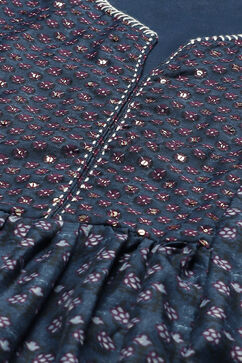 Indigo Art Silk A-Line Printed Kurta Dress image number 1