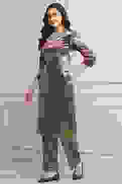 Mint Green Blended Straight Printed Kurta Pants Set image number 3