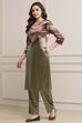 Mint Green Blended Straight Printed Kurta Pants Set image number 3
