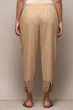 Beige Cotton Regular Solid Pants image number 4