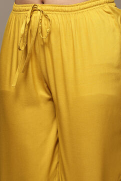 Mustard Rayon Straight Kurta Pants Suit Set image number 2