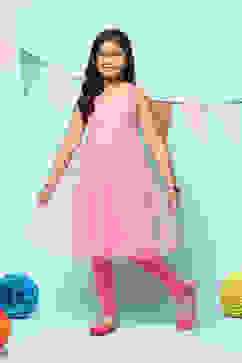 Pink Cotton Blend Layered Printed Suit Set image number 1