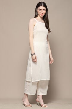 Off White Cotton Anarkali Suit Set image number 8