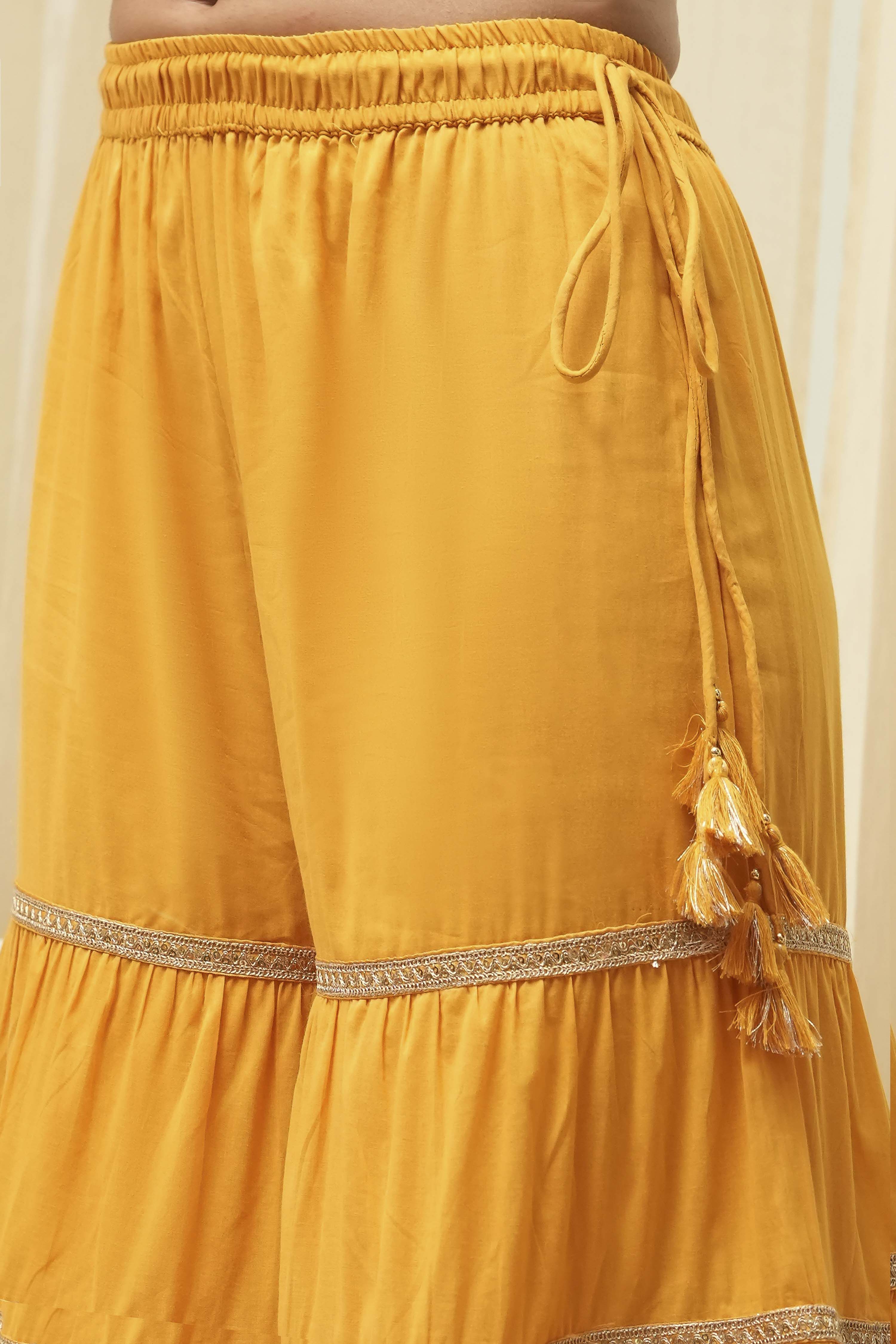 Ochre Yellow Embroidered Straight Suit Set image number 2