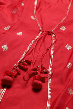 Red Flared Poly Modal Yarndyed Kurta image number 1