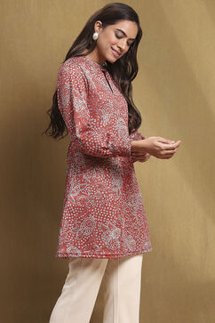 Red Knitted Block-Print Winter wear Short Kurta image number 4