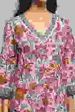 Off White Cotton Straight Printed Kurta image number 1