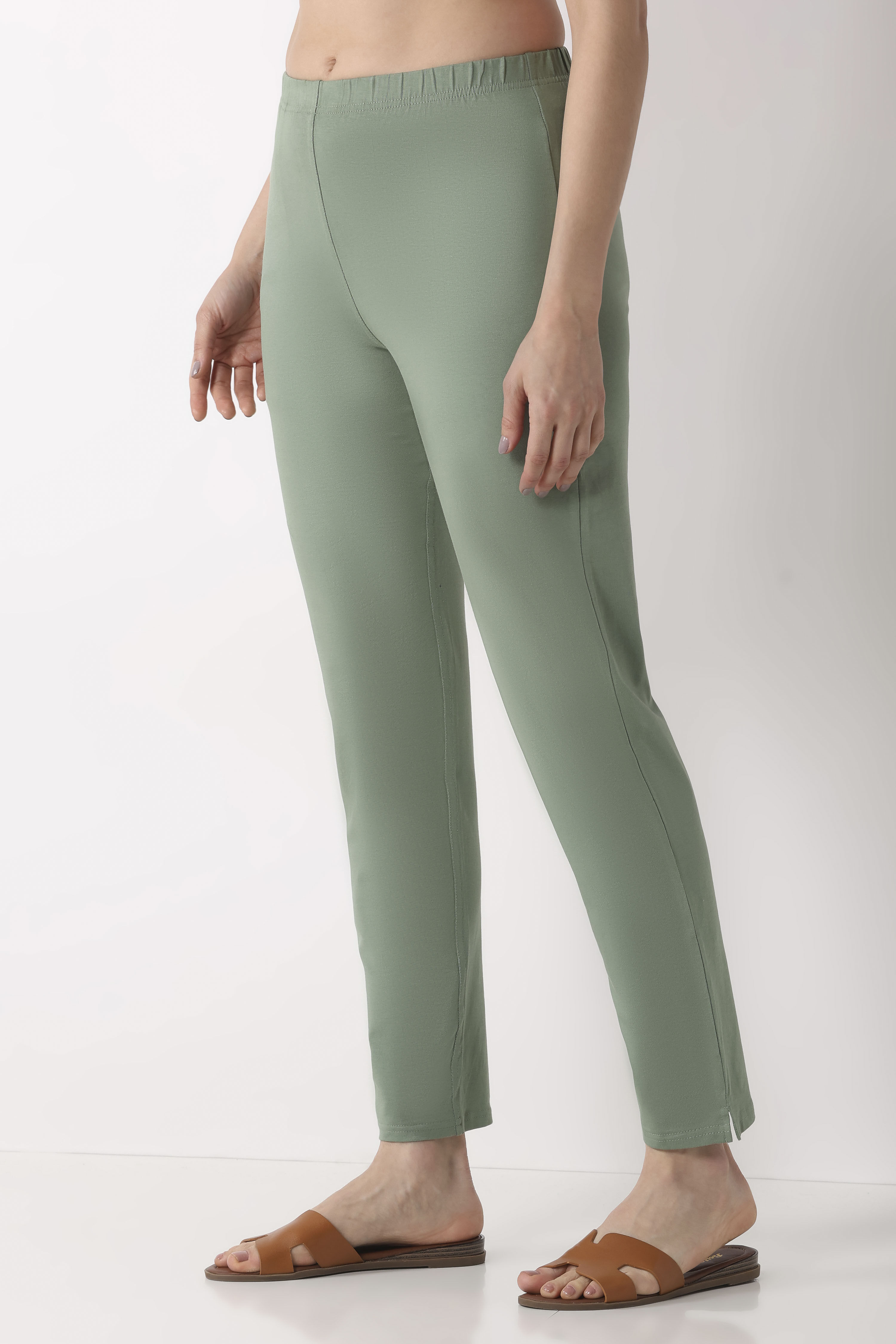 Navy Blue Solid Cotton Lycra Straight Pants image number 2