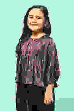 Black Viscose Short Kurta Printed Top image number 3