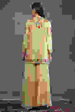 Rohit Bal Beige Silk Chanderi Floral Straight Suit Set image number 4