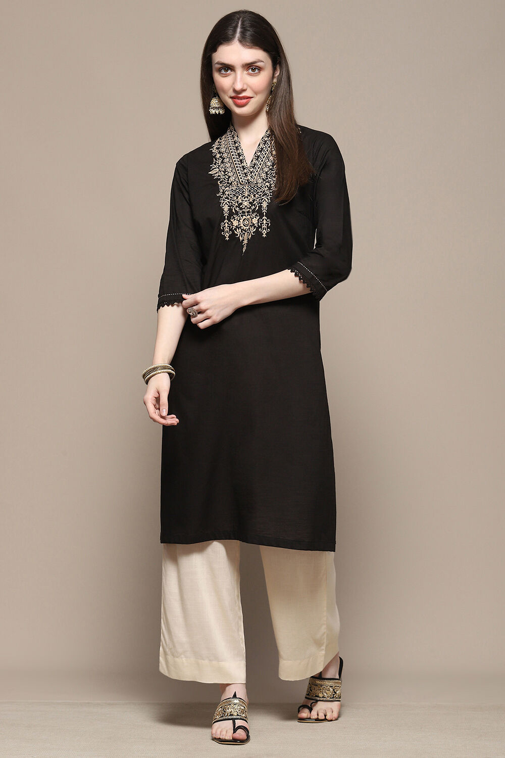 Black Cotton Straight Kurta