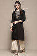 Black Cotton Straight Kurta image number 0