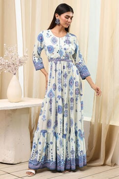 Ecru Viscose Rayon Tiered Printed Dress image number 5