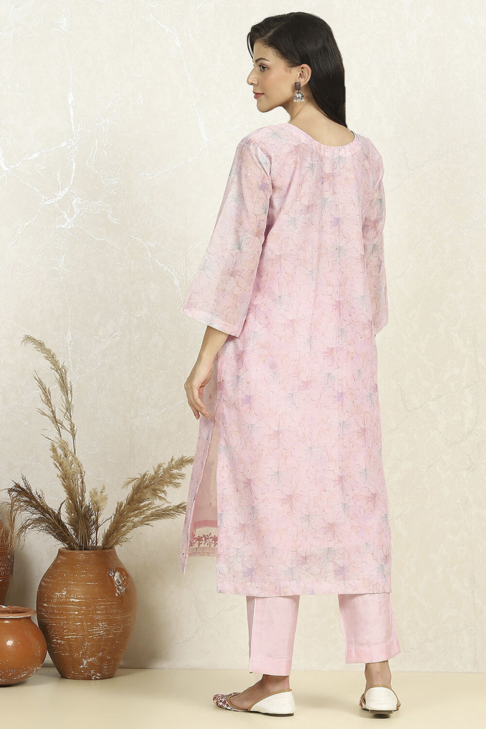Light Pink Chanderi Unstitched Suit Set image number 5