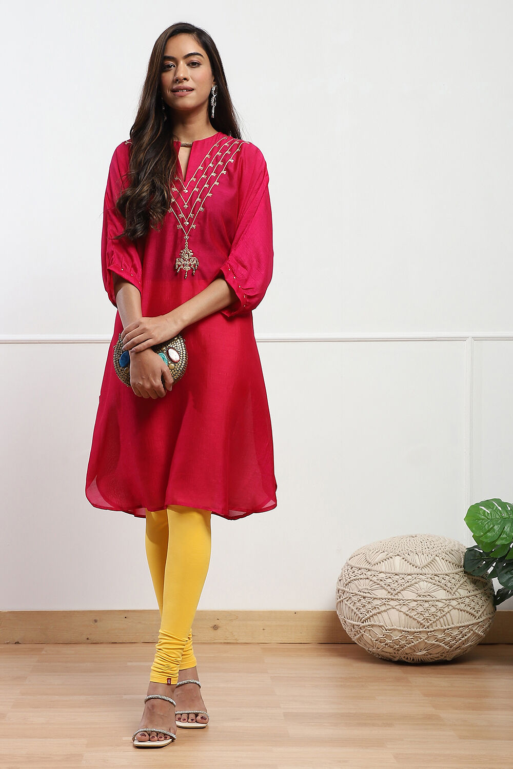 Camel Cotton Blend Solid Churidar image number 0