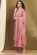 Pink Viscose Blend Yarn Dyed Straight Suit Set image number 3