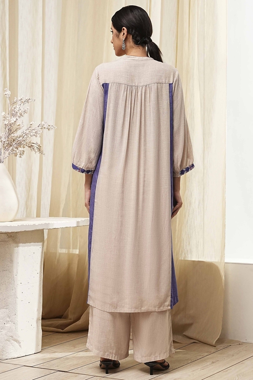 Beige Straight Printed Kurta Set image number 4