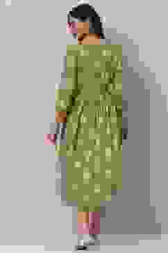 Mehandi Green Rayon Flared Printed Kurta image number 3